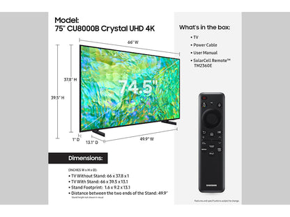 Téléviseur Samsung Crystal UHD 75” – Modèle U8000FD